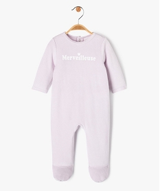 pyjama dors-bien en velours avec message bebe fille violet pyjamas veloursE710401_1