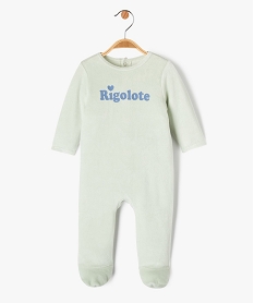 pyjama dors-bien en velours avec message bebe fille vert pyjamas veloursE710601_1