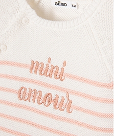 pull brassiere raye avec message brode bebe fille beige pullsE712201_2