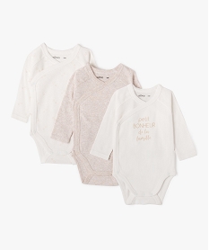 body manches longues et fermeture devant croisee bebe (lot de 3) beige body manches longuesE713701_1