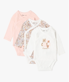 body a manches longues et fermeture croisee bebe (lot de 3) rose body manches longuesE713801_1