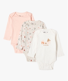 GEMO Bodies à manches longues avec motifs maisons bébé fille (lot de 3) rose standard