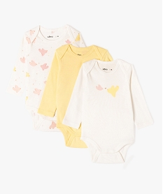 GEMO Bodies à manches longues à motifs oiseaux bébé fille (lot de 3) jaune standard