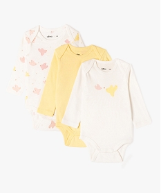 bodies a manches longues a motifs oiseaux bebe fille (lot de 3) jaune body manches longuesE714101_1