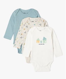 body a manches longues a motifs maison bebe garcon (lot de 3) bleu body manches longuesE714201_1