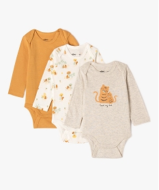 bodies a manches longues a motifs savane bebe garcon (lot de 3) brun body manches longuesE714401_1