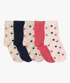 GEMO Chaussettes fille à motifs coeurs tige haute (lot de 5) Bleu