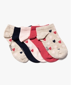 GEMO Chaussettes ultra-courtes motifs cœurs fille (lot de 5) beige chine