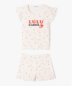 GEMO Pyjashort en coton avec finitions froncées fille - LuluCastagnette Blanc
