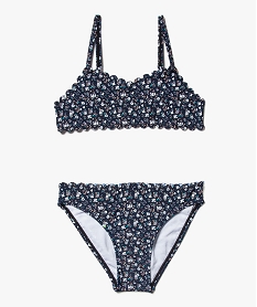 GEMO Maillot de bain 2 pièces fleuri avec brassière à fines bretelles fille Bleu