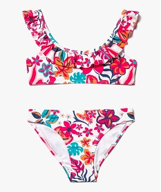 GEMO Maillot de bain 2 pièces fleuri avec brassière volantée fille imprime tropical