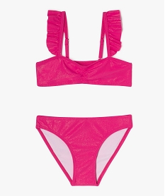GEMO Maillot de bain 2 pièces pailleté à bretelles volantées fille rose standard