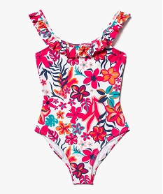GEMO Maillot de bain 1 pièce fleuri à encolure volantée fille imprime tropical