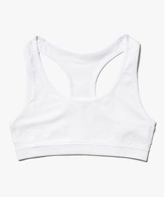 GEMO Brassière dos nageur en microfibre côtelée sans coutures fille Blanc