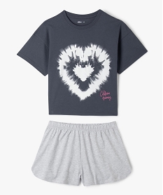 GEMO Pyjashort bicolore avec motif coeur fille Gris
