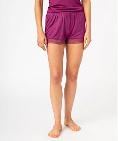 GEMO Short de pyjama en maille fluide avec bas en dentelle femme Violet