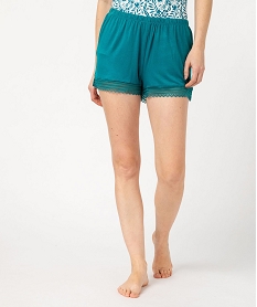 GEMO Short de pyjama en maille fluide avec bas en dentelle femme vert standard