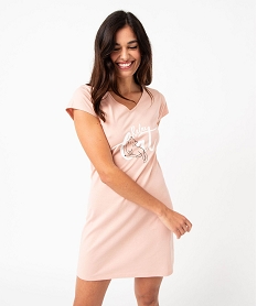 chemise de nuit imprimee a manches courtes femme rose nuisettes chemises de nuitE744001_1