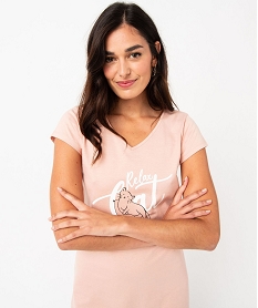 chemise de nuit imprimee a manches courtes femme rose nuisettes chemises de nuitE744001_2