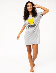 chemise de nuit avec motif pikachu femme - pokemon gris nuisettes chemises de nuitE744501_1