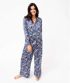 pyjama en satin femme   chemise et pantalon bleu pyjamas ensembles vestesE746401_1
