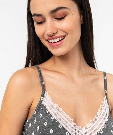 nuisette en viscose avec col v dentelle et fines bretelles femme gris standard nuisettes chemises de nuitE747501_2