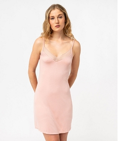 GEMO Nuisette en viscose avec col V dentelle et fines bretelles femme rose standard