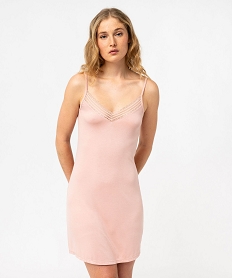 GEMO Nuisette en viscose avec col V dentelle et fines bretelles femme Rose