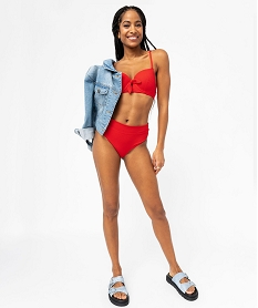 bas de maillot de bain taille haute en maille gaufree femme rouge standard bas de maillots de bainE748001_3