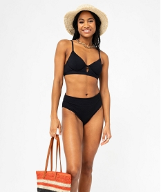 bas de maillot de bain taille haute en maille gaufree femme noir standard bas de maillots de bainE748901_3