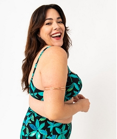 GEMO Haut de maillot de bain emboitant à motifs fleuris grande taille noir standard