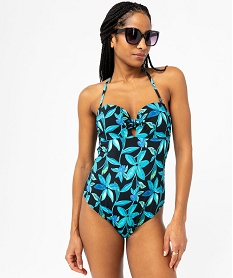 maillot de bain une piece a motifs fleuris femme noirE752401_1