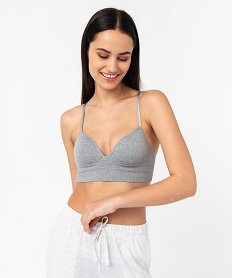 GEMO Brassière push-up en maille côtelée à fines bretelles gris vif