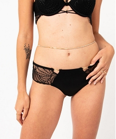 shorty en microfibre et dentelle femme noir shortiesE761301_1