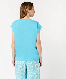 haut de pyjama a manches ultra courtes avec motif fleuri femme bleuE767901_3