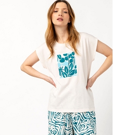 GEMO Haut de pyjama à manches ultra courtes avec motif fleuri femme beige standard