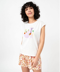 GEMO Haut de pyjama sans manches avec motif estival femme argente