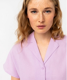 haut de pyjama forme chemise manches courtes en lin femme violet hauts de pyjamaE768401_2