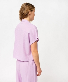 haut de pyjama forme chemise manches courtes en lin femme violet hauts de pyjamaE768401_3