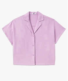 haut de pyjama forme chemise manches courtes en lin femme violetE768401_4
