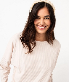 haut de pyjama femme en maille cotelee beige hauts de pyjamaE768901_2