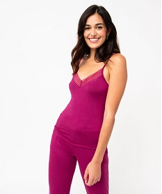 GEMO Haut de pyjama à fines bretelles et dentelle femme rouge vif