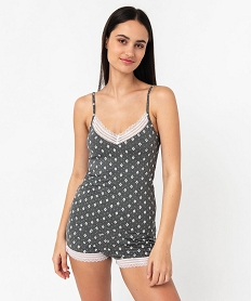 GEMO Haut de pyjama à fines bretelles et dentelle femme gris standard