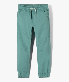 pantalon garcon en toile avec taille et chevilles elastiquees vert pantalonsE776101_1