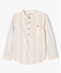 GEMO Chemise manches longues col tunisien à rayures garçon blanc standard