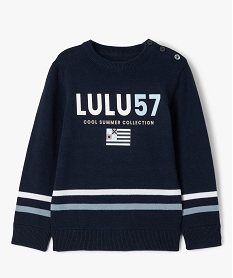 pull en coton avec inscription et rayures garcon - lulucastagnette bleu pullsE781801_1