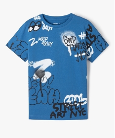 tee-shirt a manches courtes a motifs graffitis garcon bleu tee-shirtsE783801_1