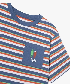 tee-shirt manches courtes a rayures multicolores garcon bleuE784301_2