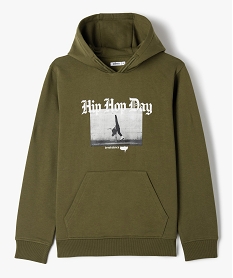 sweat a capuche en molleton imprime garcon vert sweatsE790301_1