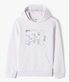 sweat a capuche en molleton imprime garcon blanc sweatsE790401_4